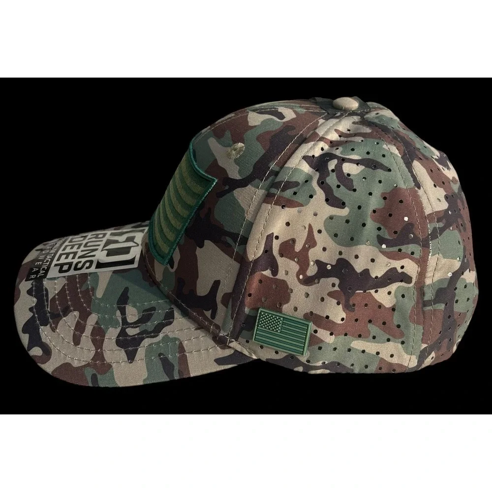 Runs Deep Tactical USA American Flag Premium Tactical Hat Camo Snapback Cap NWT